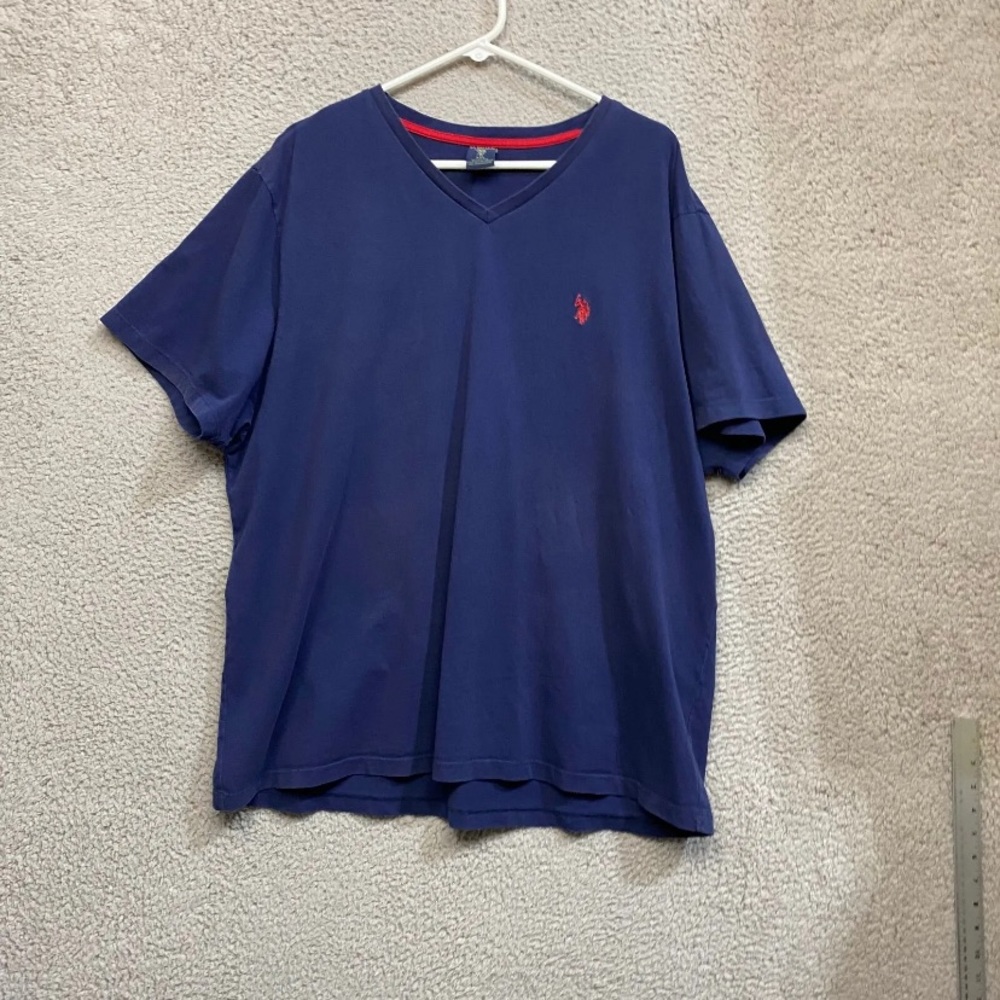 US Polo Assn Mens 2 Extra Large Blue V Neck Short Sleeve Cotton T Shirt Sz XXL